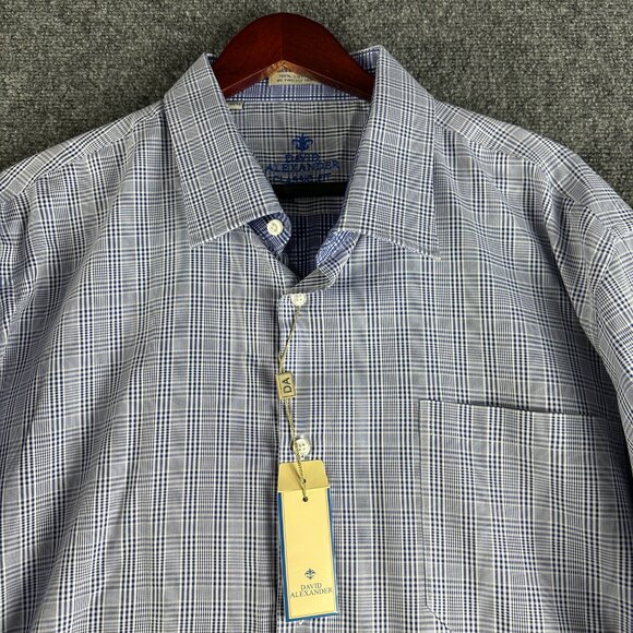David Alexander Shirt Mens 18 Classic Fit Blue Plaid Cotton Long Sleeve NEW Easy - Picture 3 of 9